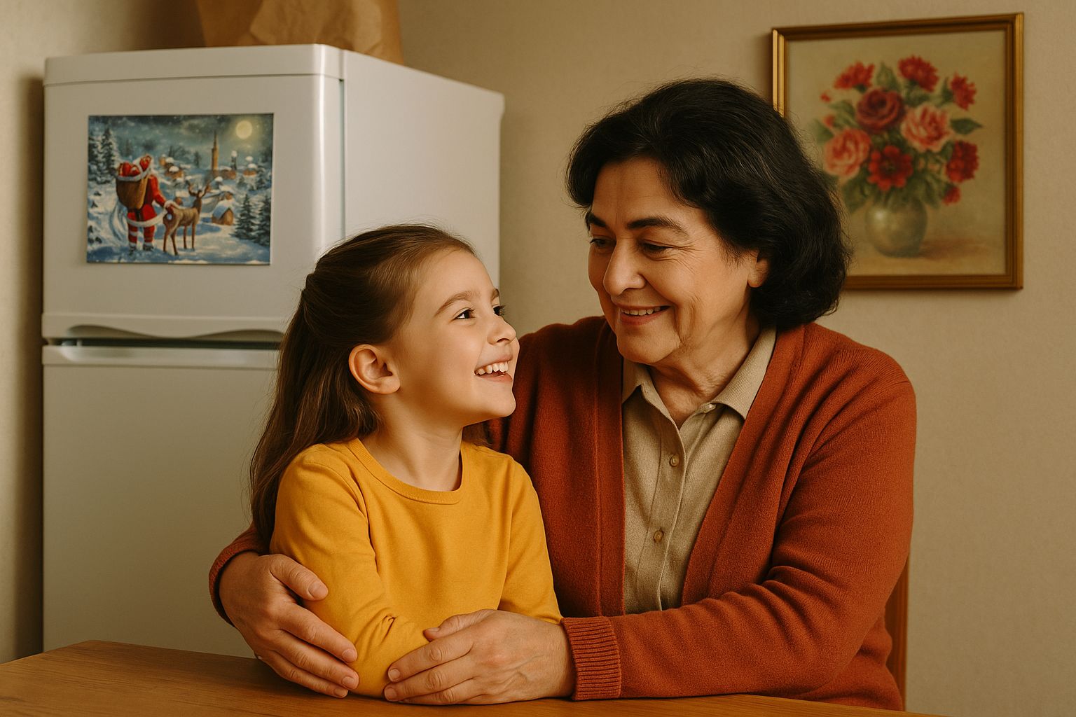 Billedet er AI-genereret og skal forestille en mormor og hendes barnebarn.