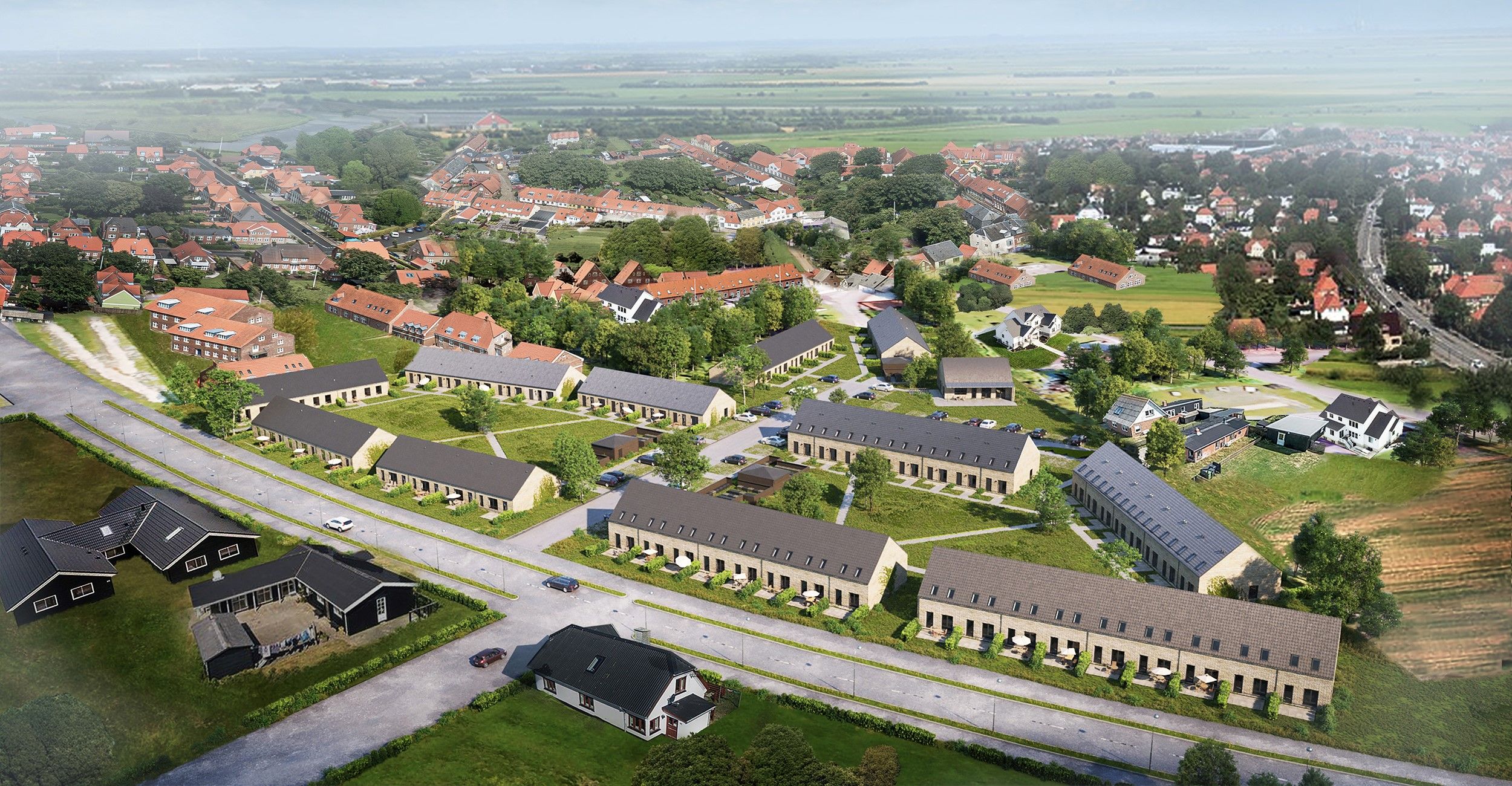 Visualisering af det kommende byggeri Pederstrupparken i Mogenstrup. Visualisering: Domus Arkitekter