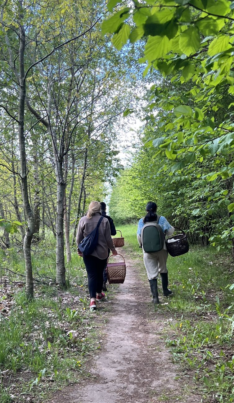 Sanketur i Glumsø Skov - deltagerne undervises i, hvad vi kan spise fra naturens eget spisekammer. Foto Charlotte Larsen