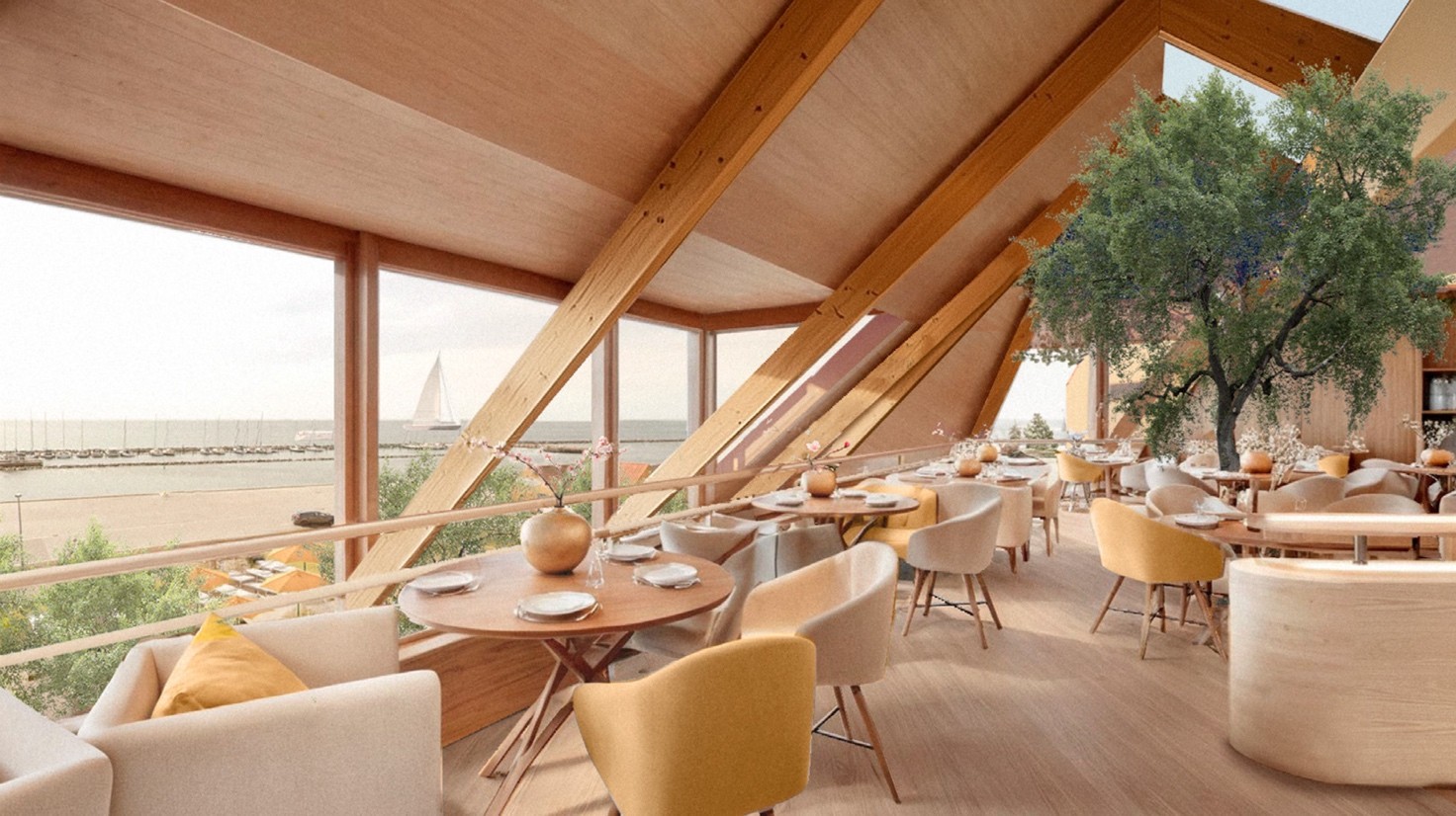 1. sal i bistro-område. Grafik: Maycon