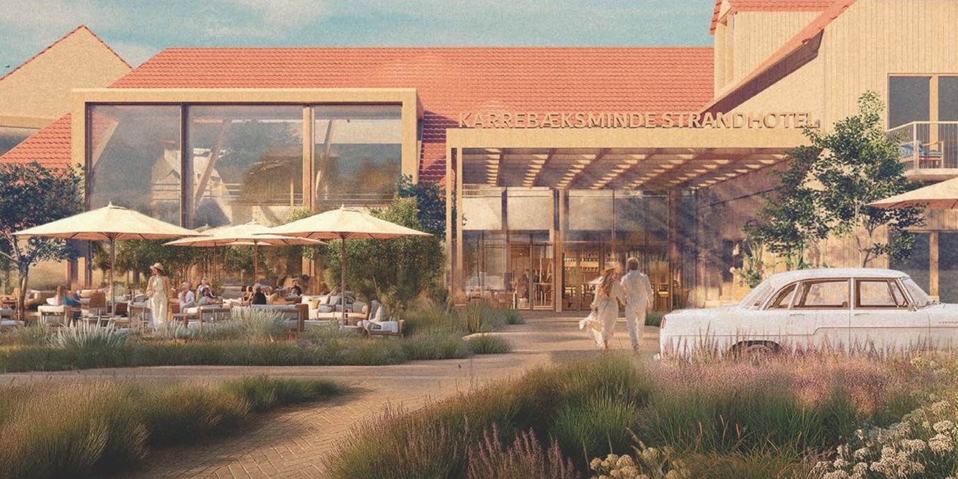 Hovedindgangen som den kommer til at se ud. Grafik: Maycon