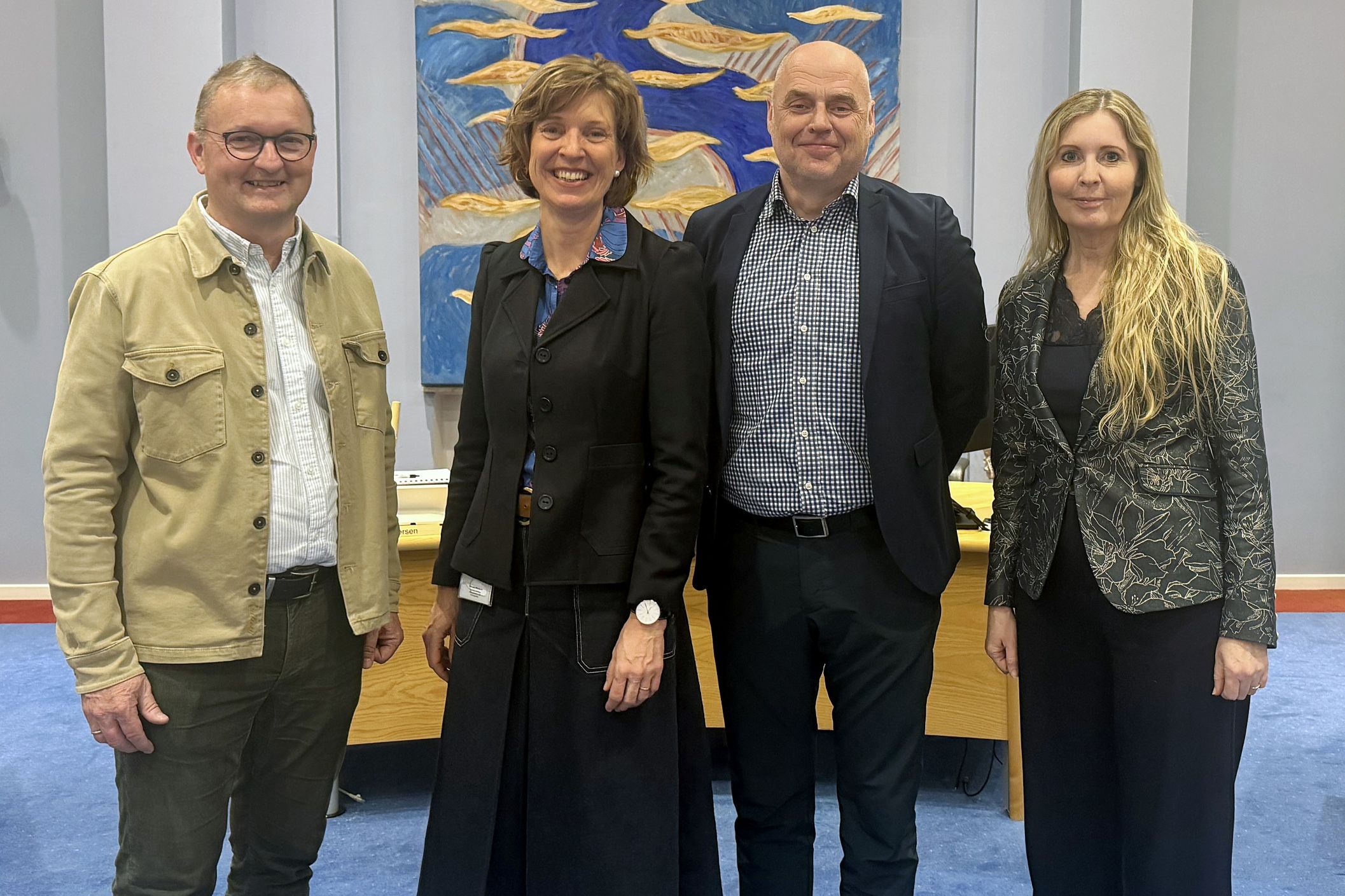 Med ansættelsen af en direktør for de store velfærdsområder er Næstved Kommunes direktion fra 1. maj fuldtallig. Fra venstre: Willy Feddersen, direktør for teknik & miljø, kultur & borgerservice, ejendomme & indkøb. Charlotte Markussen, direktør for sundhed & ældre, arbejdsmarked og handicap & psykiatri. Henrik Harder, kommunaldirektør. Nanna Lohman, direktør for børn, unge & uddannelse.