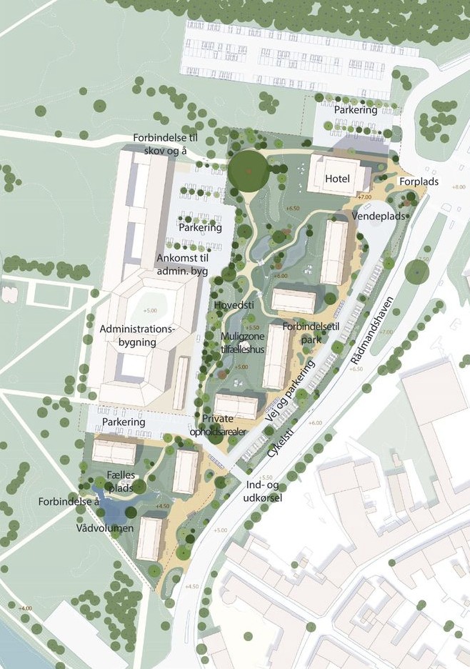 Oversigt over området i Rådmandshaven. Illustration: Næstved Kommune
