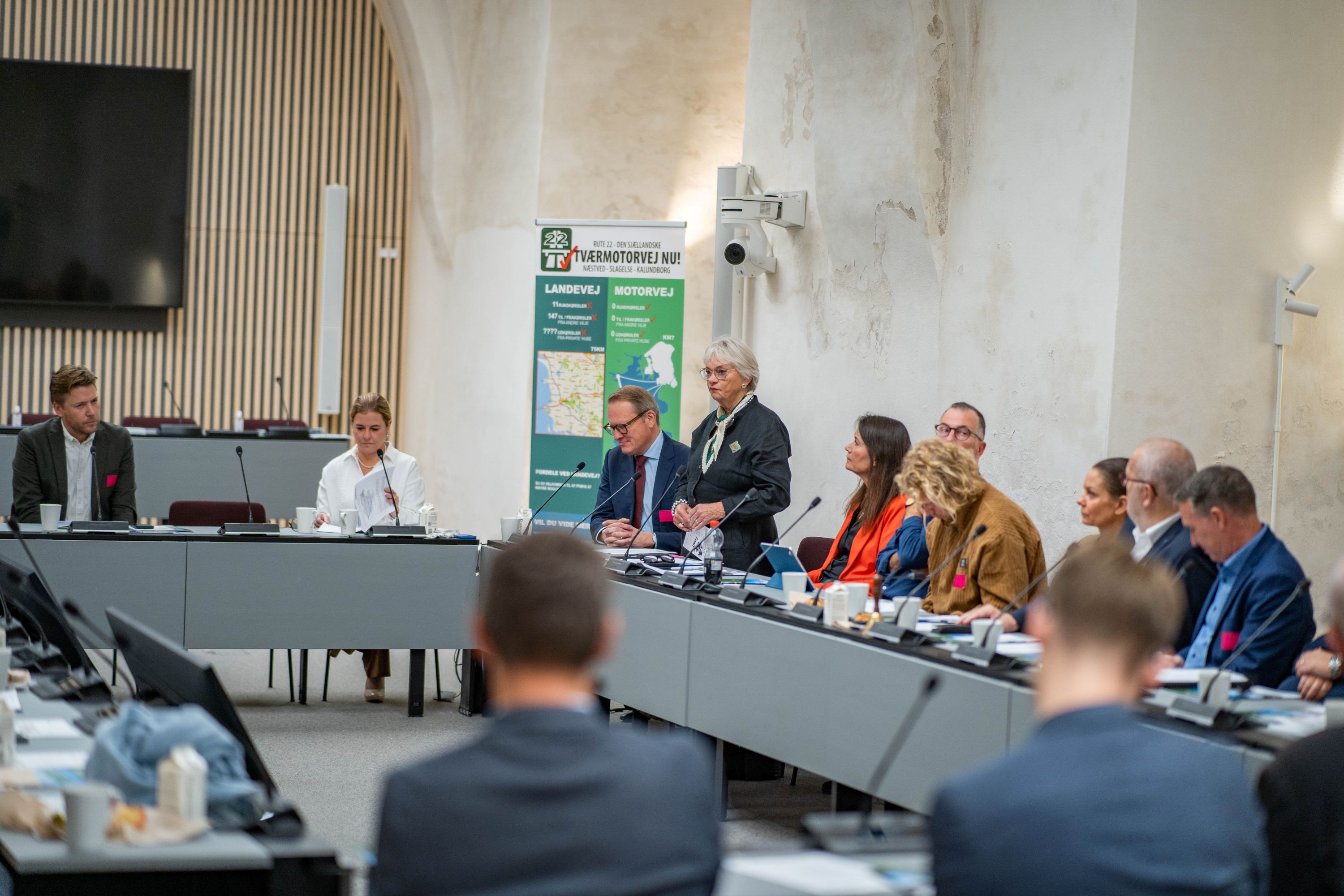 Pia Kjærsgaard er én af fortalerne for en sjællandsk tværmotorvej og er her i gang med et indlæg tirsdag i Prioviantsalen. Foto: Næstved Erhverv